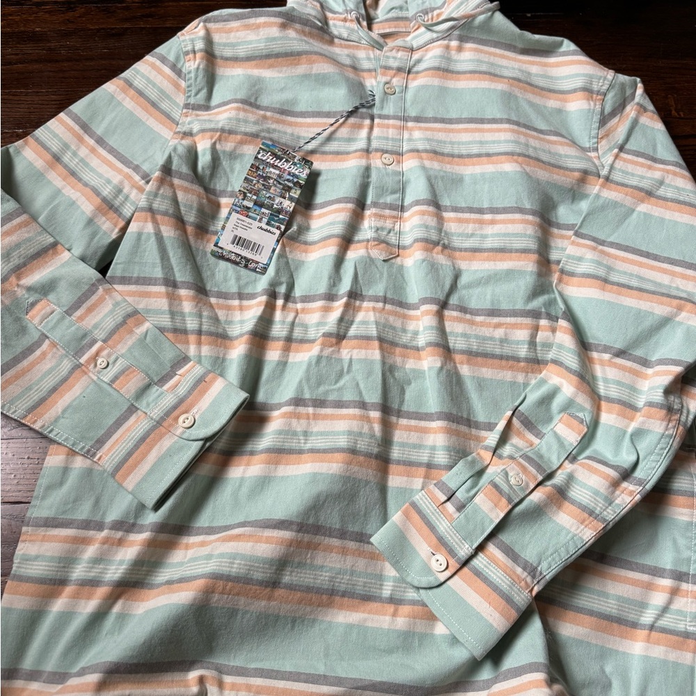 Chubbies Striped Hooded Shirt in Mint and Peach